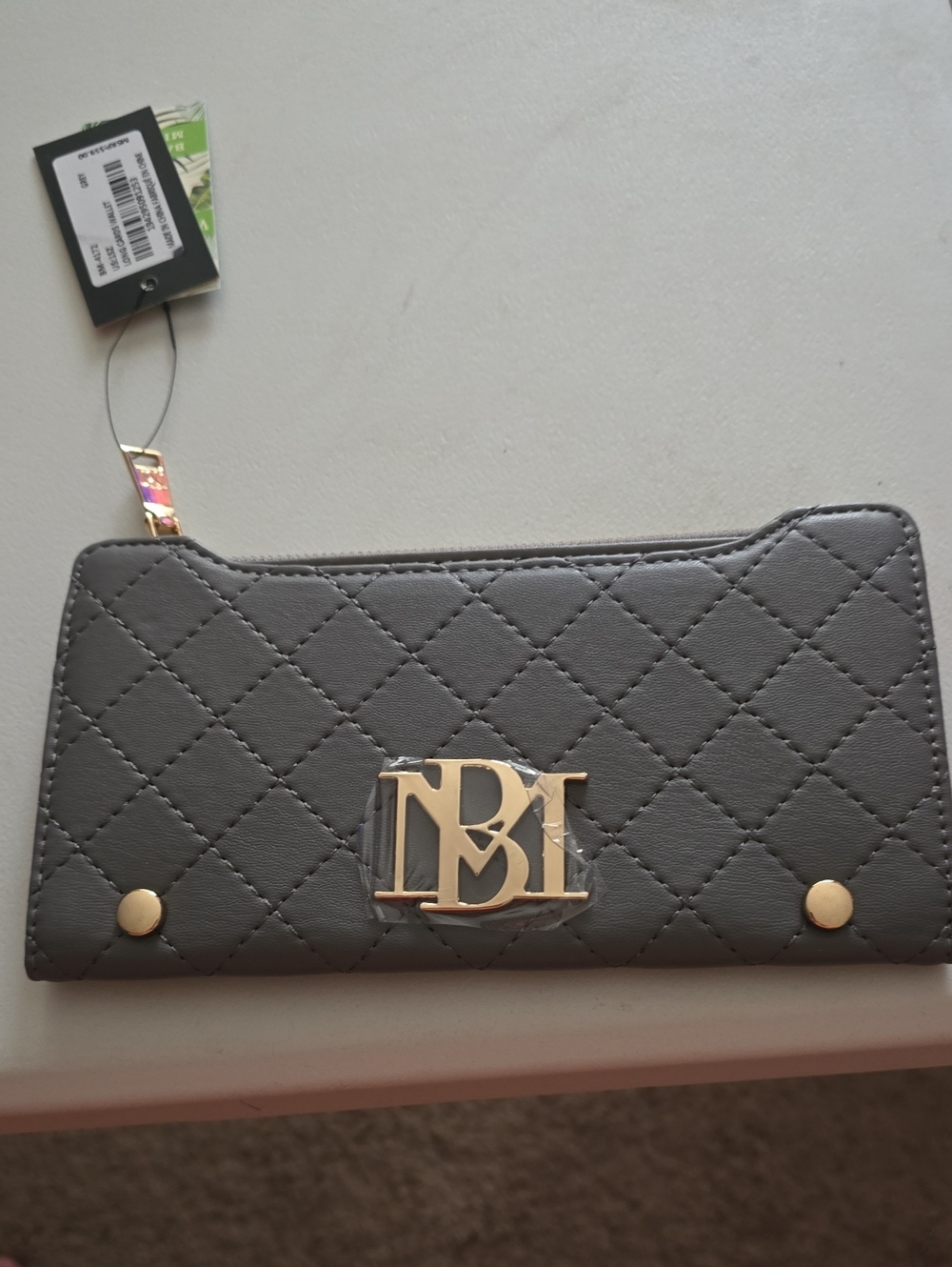 Badgley Mischka Black Quilted Wallet with Gold Hardware